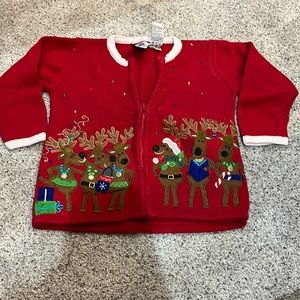 Tiara Girls zip up Christmas sweater with embroidery and appliqué